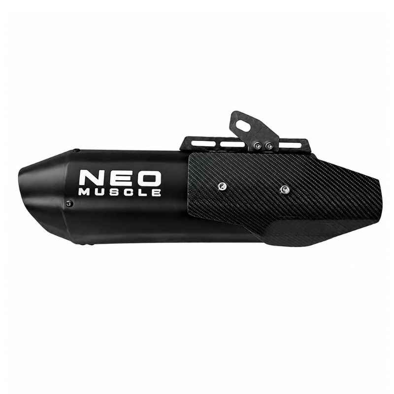 Neo Muscle black stainless steel slip-on exhaust for Yamaha XSR155 with carbon fiber heat shield