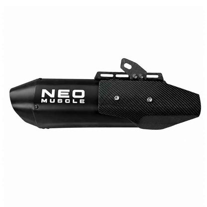 Neo Muscle black stainless steel slip-on exhaust for Yamaha XSR155 with carbon fiber heat shield