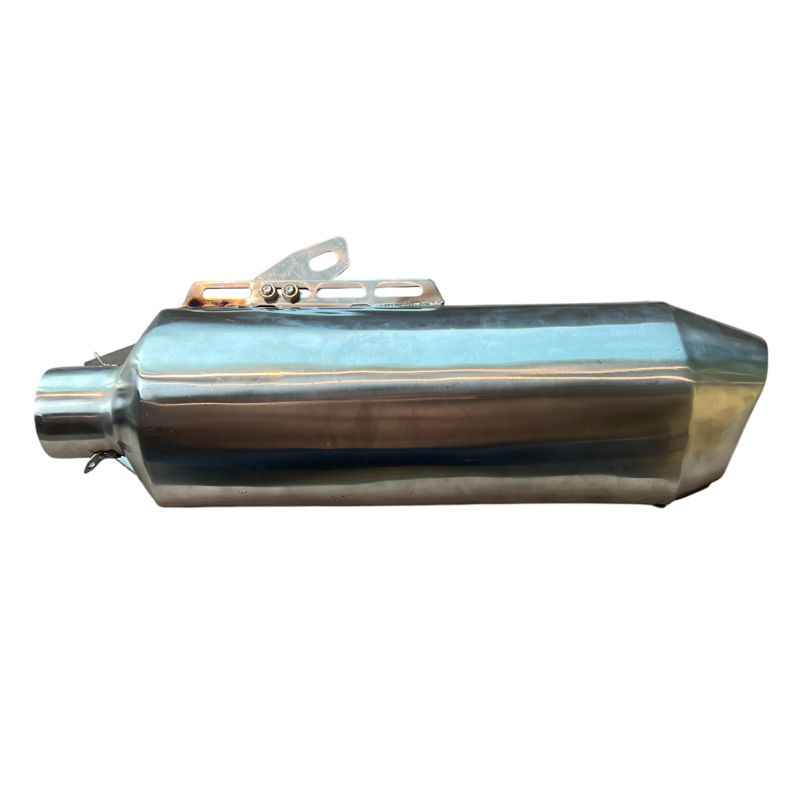 Rear view of the Neo Muscle stainless steel muffler for the Yamaha XSR155 dual exhaust system