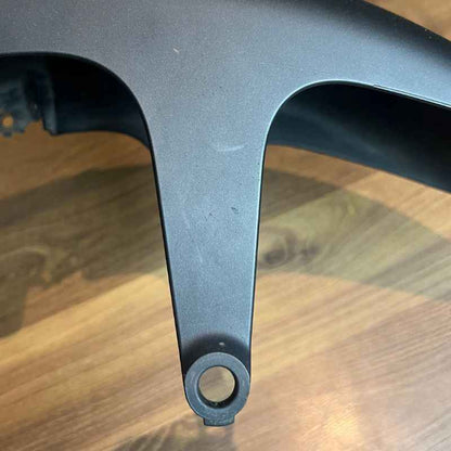 Side view of the original Yamaha XSR155 OEM front fender removed from the Neo Muscle project motorcycle. Genuine Yamaha factory front mudguard in good used condition, ideal for restoration or replacement.