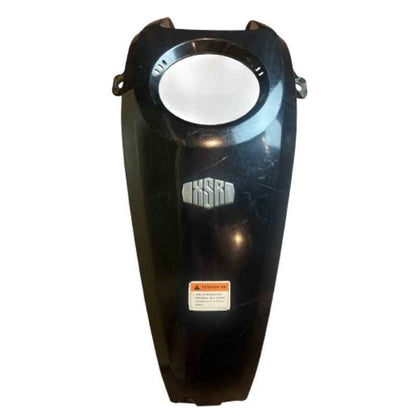 Original Yamaha XSR155 OEM upper tank cover removed from the Neo Muscle project motorcycle. Genuine factory fuel tank cover with XSR logo in good used condition, showing light cosmetic scratches from normal use.