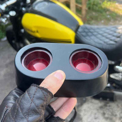 Neo Muscle rear light for Yamaha XSR155 with twin round LED stop lamp and tail lamp, custom rear lamp and rear wing conversion for café racer builds.