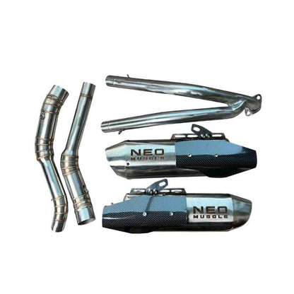 Neo Muscle dual exhaust system full kit for Yamaha XSR155 with stainless steel headers and carbon fiber mufflers